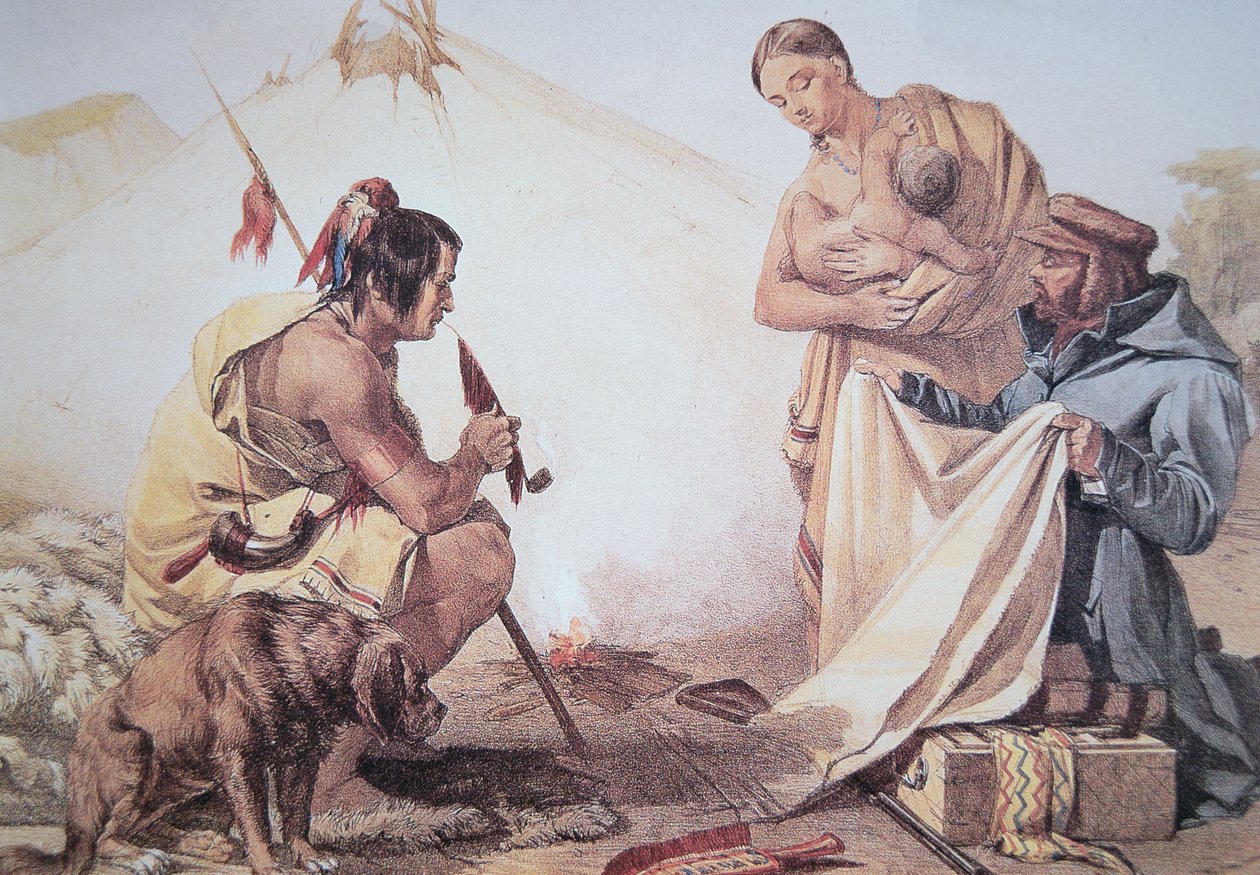 Indianer handeln mit Pelzen von American School