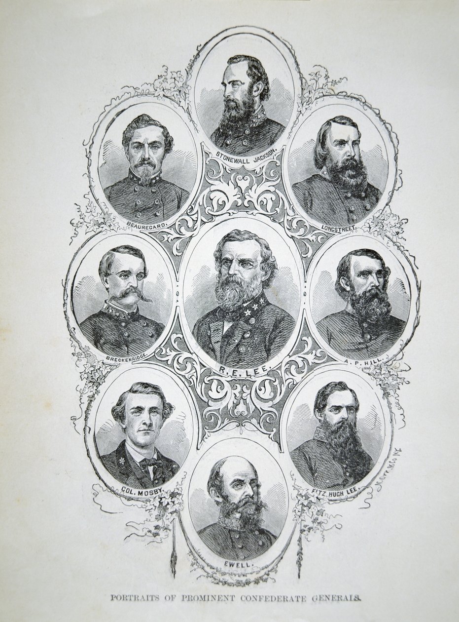 Neun Porträts prominenter Generäle der Konföderiertenarmee von American School