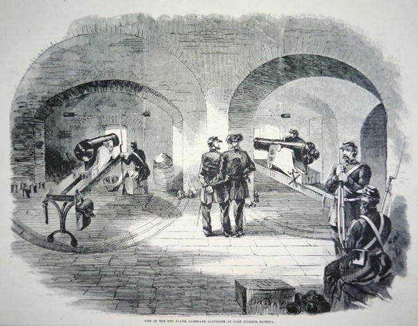 Eine der zehn Flanken-Kasematten-Batterien in Fort Dickens, Florida, unter Union-Kontrolle im Jahr 1861 von American School