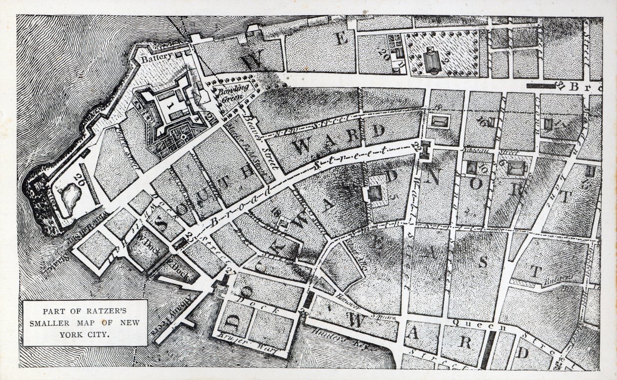Teil der kleineren Karte von New York City von Bernard Ratzer von American School