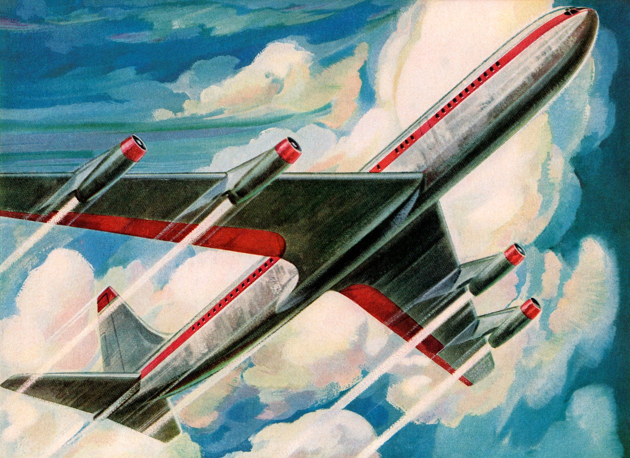 Passagierjet, der in den Himmel zoomt von American School