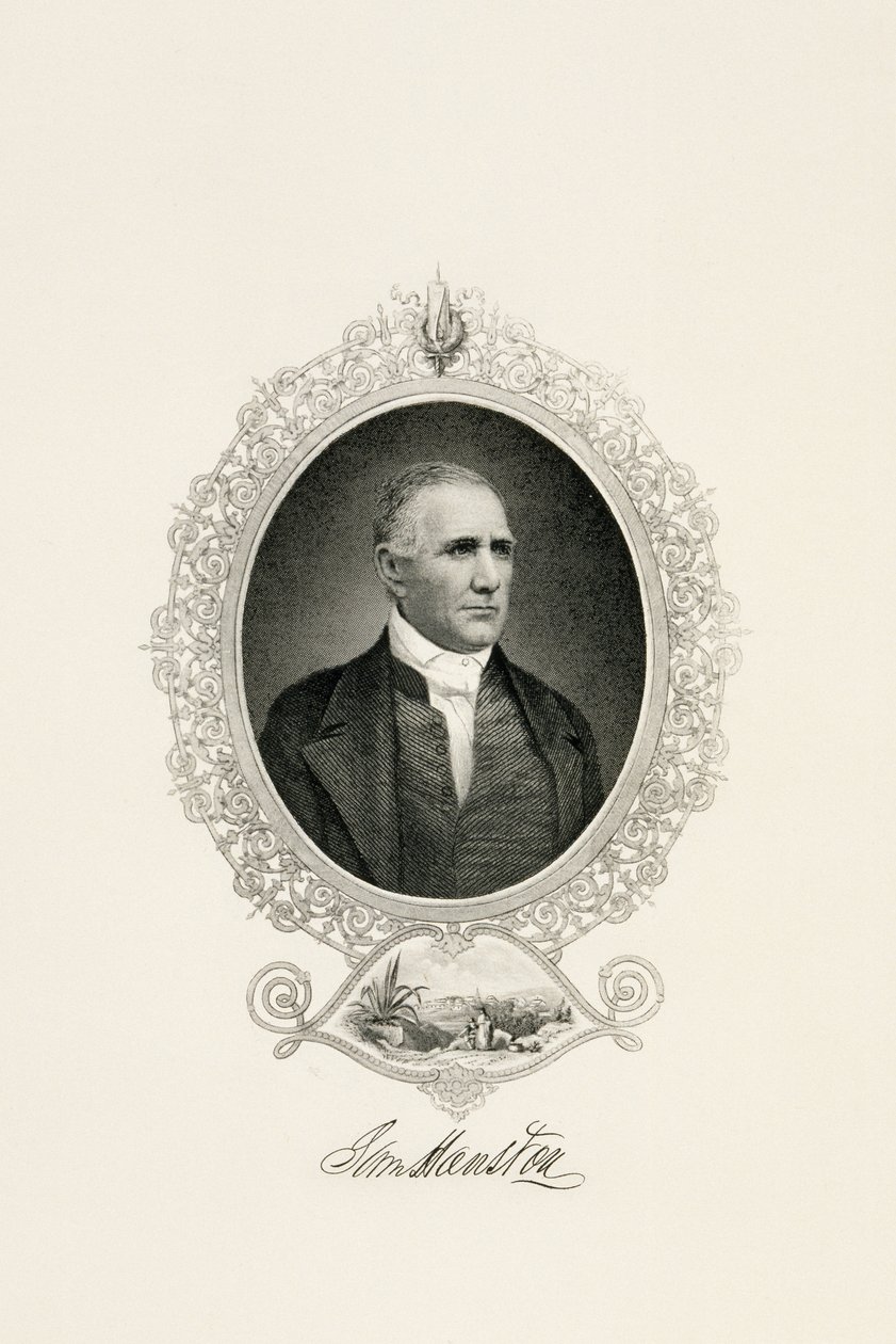 Porträt von Sam Houston mit Stadtansicht, ca. 1855-1860 von American School