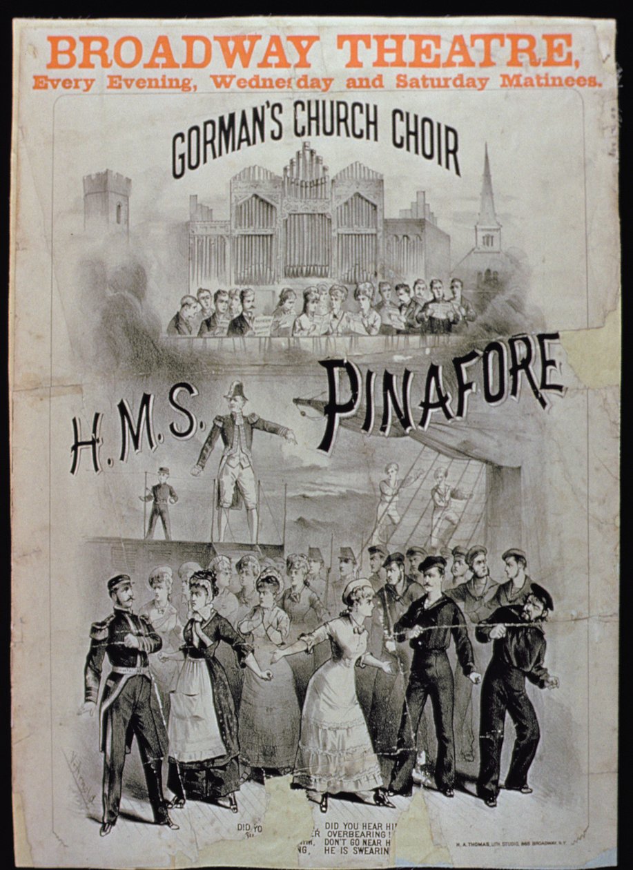 Plakat für HMS Pinafore, aufgeführt vom Gormans Church Choir im Broadway Theatre von American School