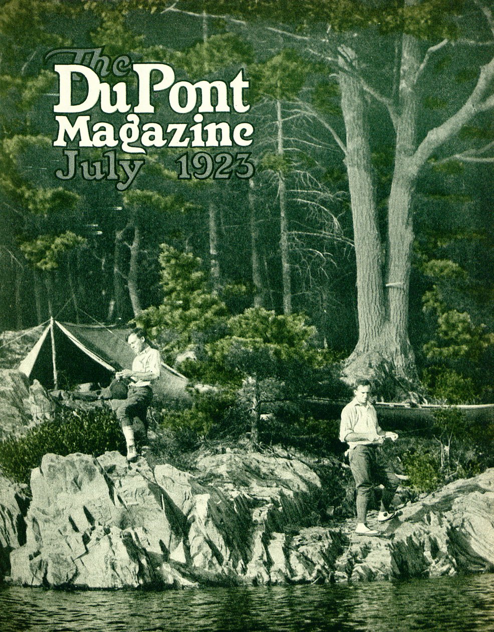 Pyralin geht angeln, Titelseite des DuPont Magazins, Juli 1923 von American School
