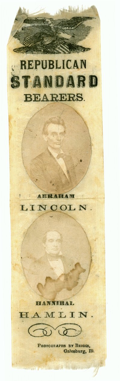Republikanische Fahnenträger, Abraham Lincoln und Hannibal Hamlin, 1860 (gedruckter Stoff) von American School