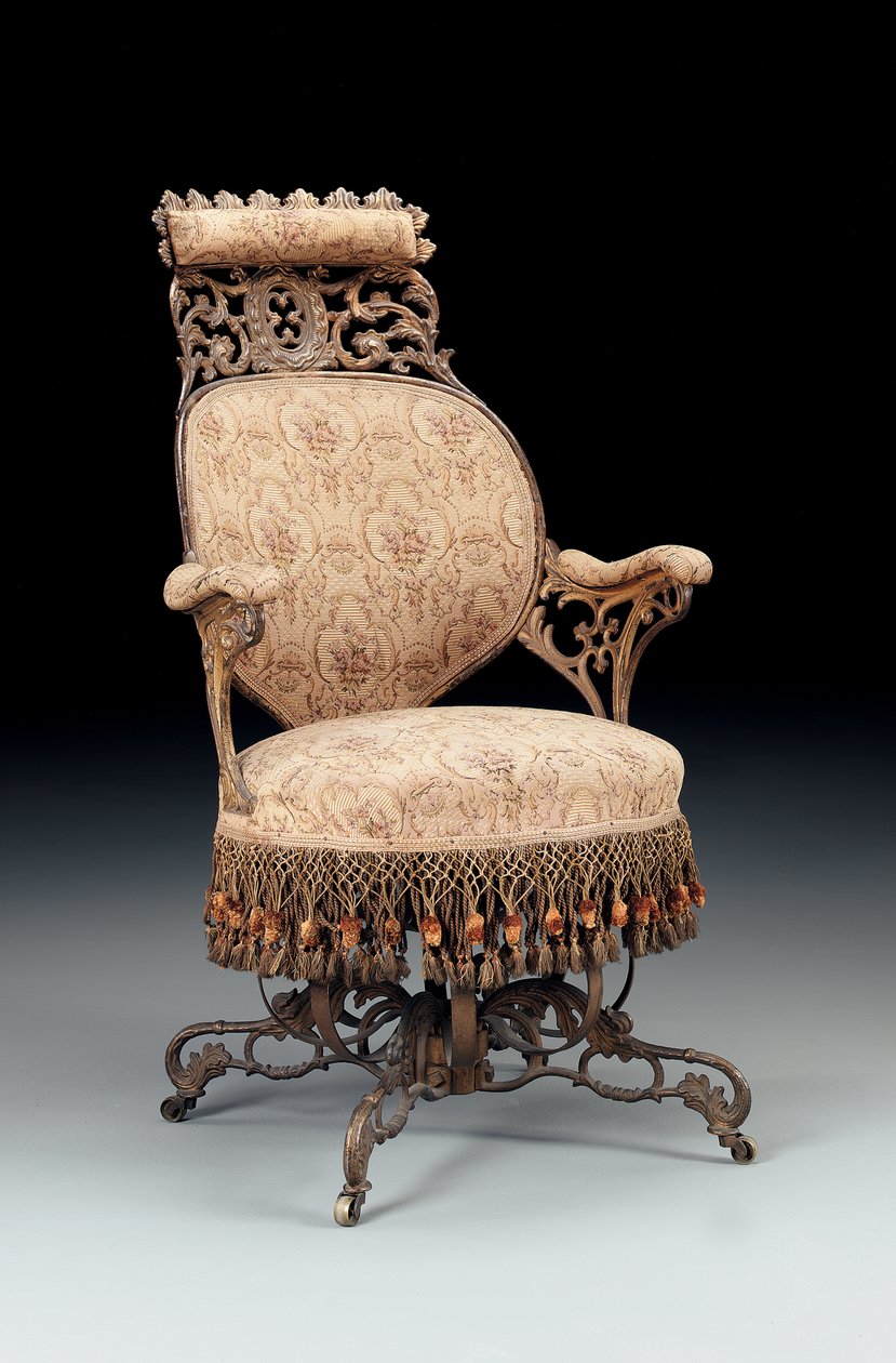 Rokoko-Revival bemalter und vergoldeter gusseiserner zentripetaler Sessel, hergestellt von der American Chair Company, New York, ca. 1850 von American School