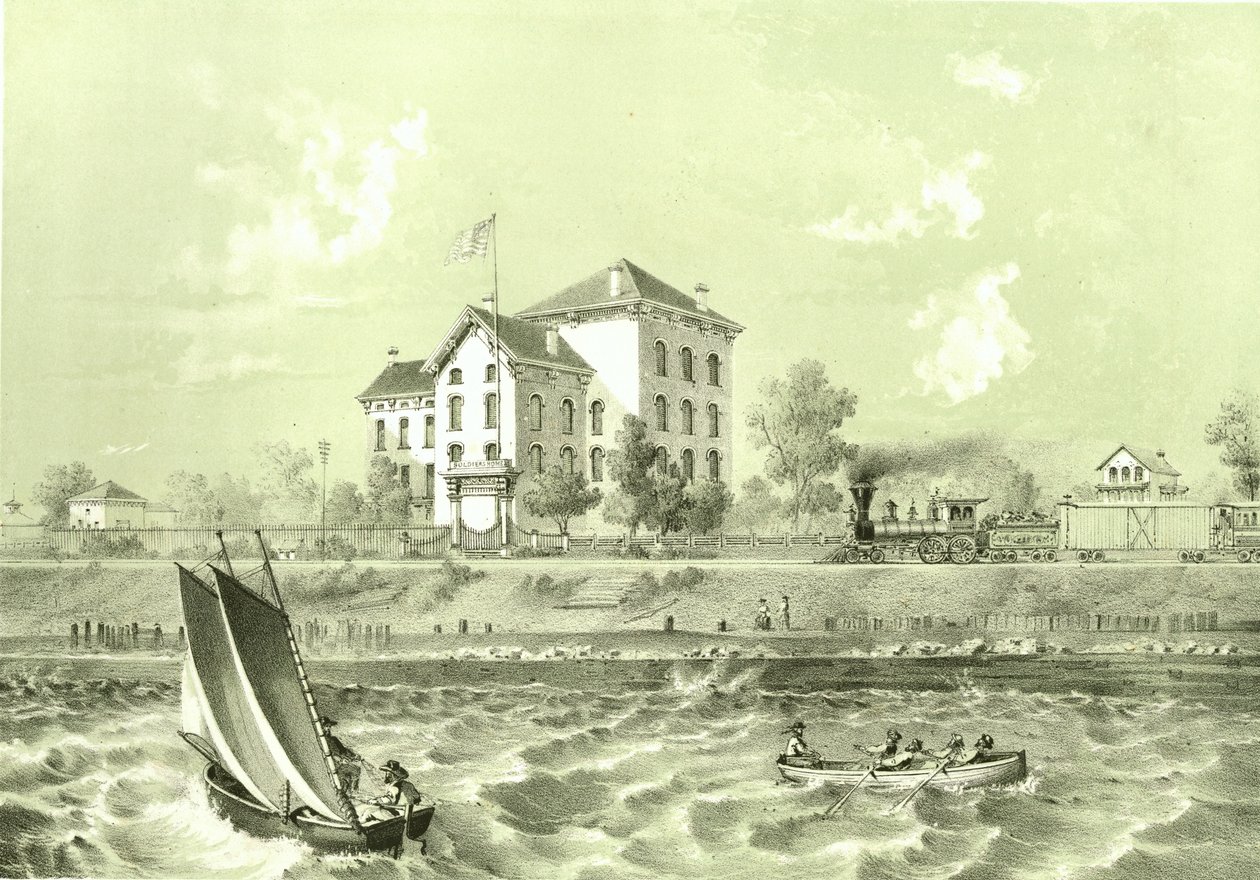 Soldatenheim, aus Chicago Illustrated, mit literarischen Beschreibungen von James W. Sheahan, veröffentlicht von Jevne & Almini, Chicago, 1866-67 von American School