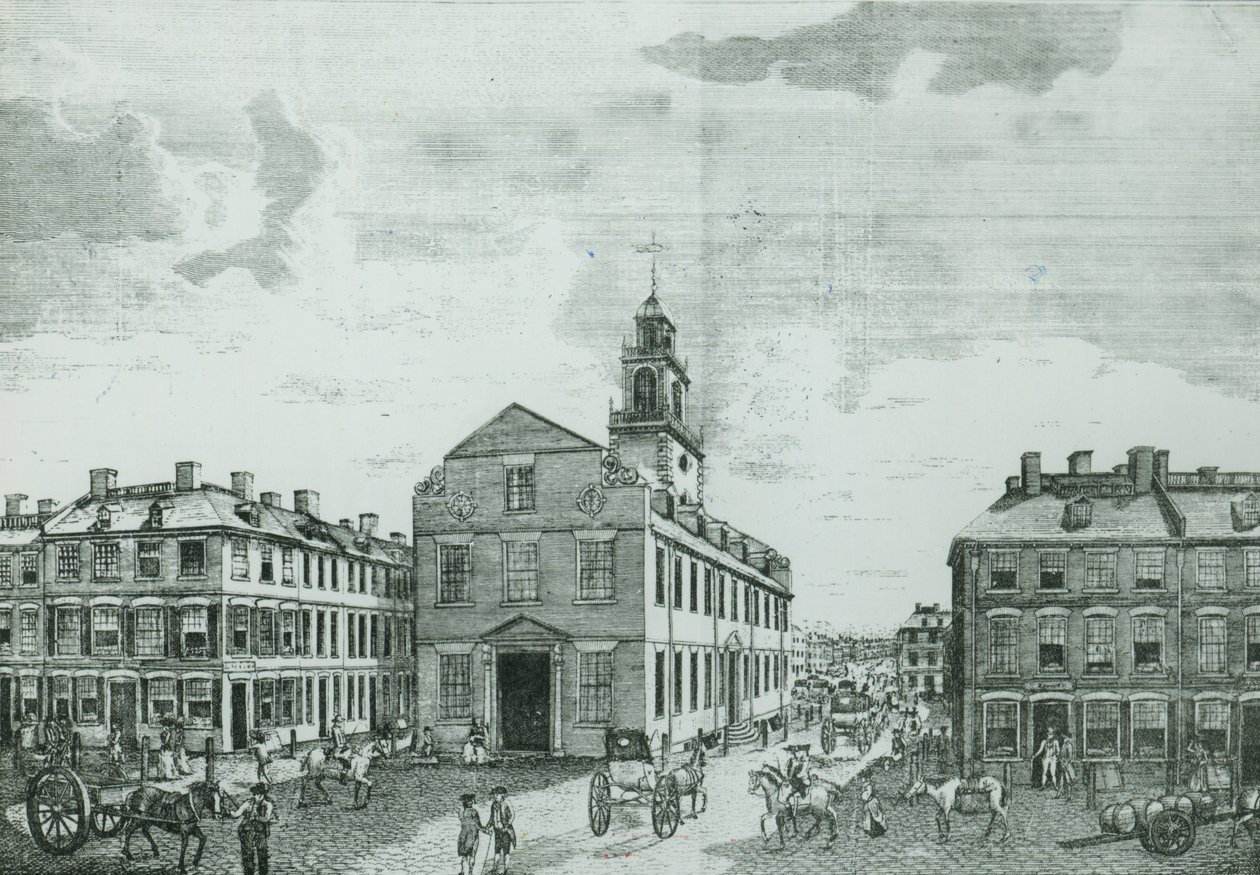 Südwestansicht des alten Staatshauses, Boston, 1881 von American School