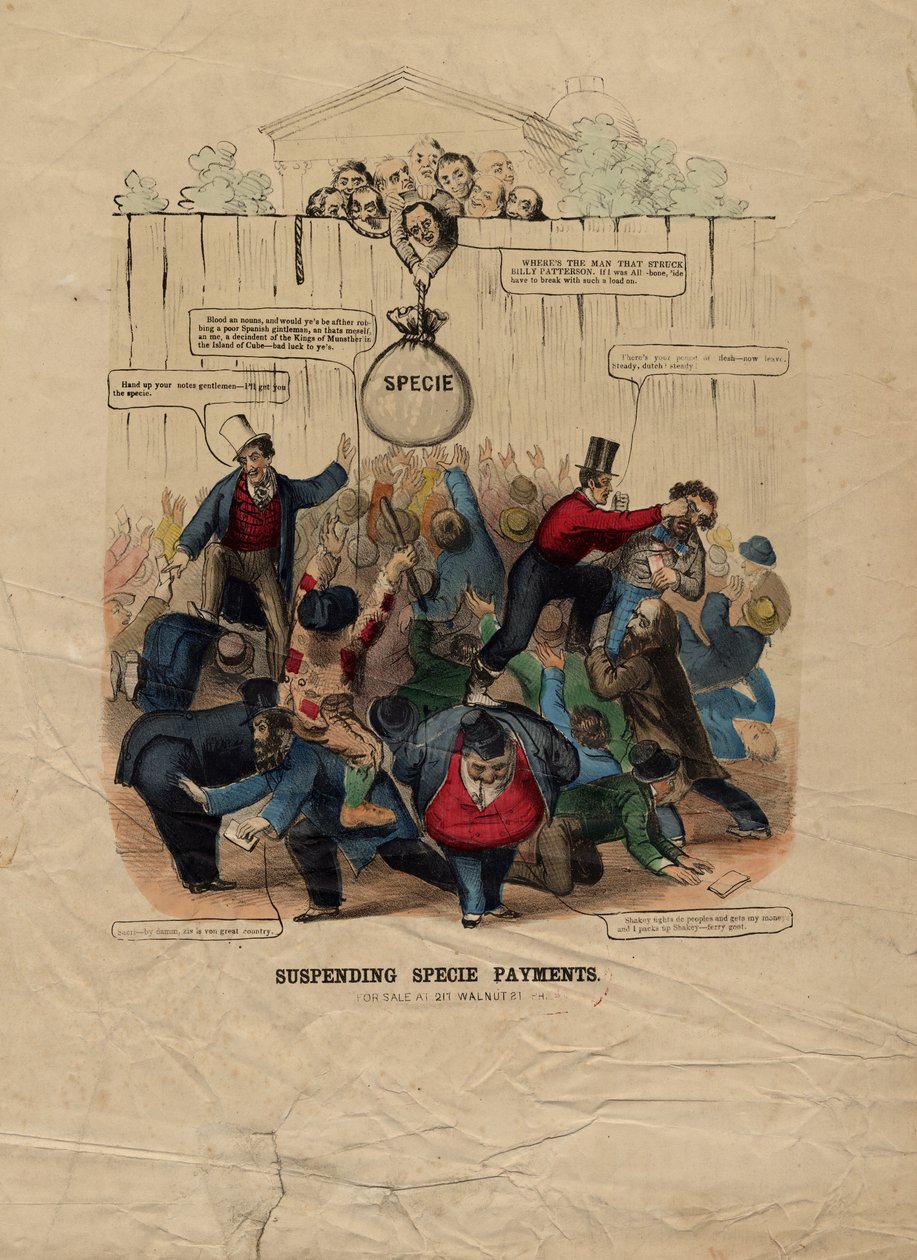 Aussetzung von Barzahlungen, veröffentlicht in Philadelphia, ca. 1857 von American School
