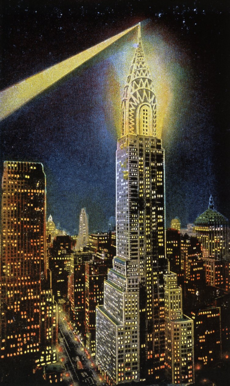Das Chrysler Building bei Nacht, NYC, um 1929 von American School