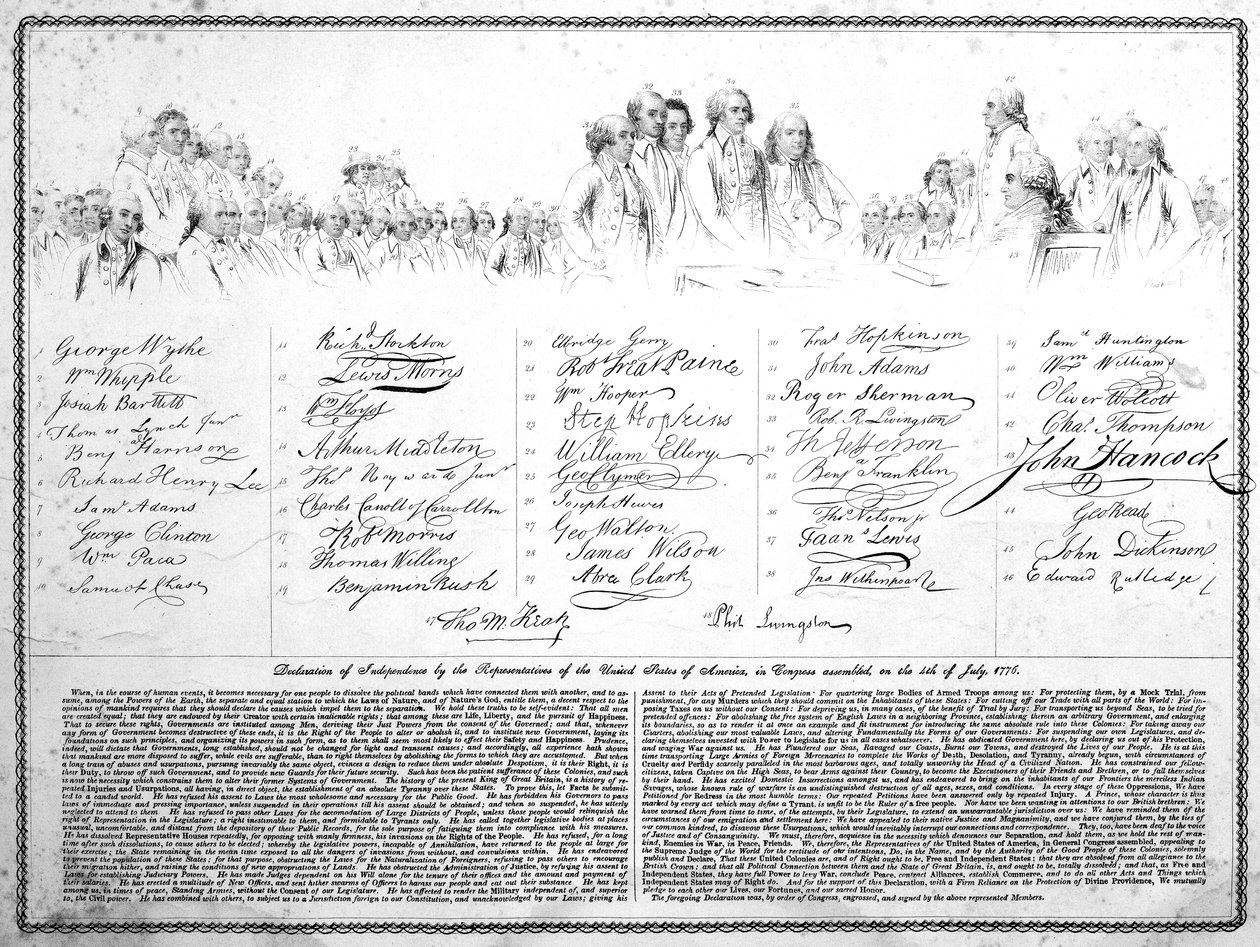 Die Unabhängigkeitserklärung, gravierte Kopie von American School