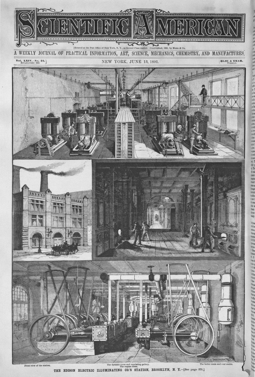 Die Edison Electric Illuminating Co. Station, Illustration aus Scientific American, 1891 von American School