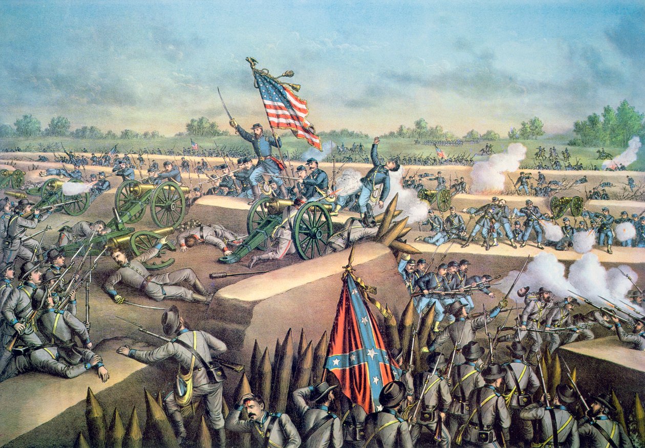 Der Fall von Petersburg an die Unionsarmee, 2. April 1965, graviert von Kurz & Allison von American School