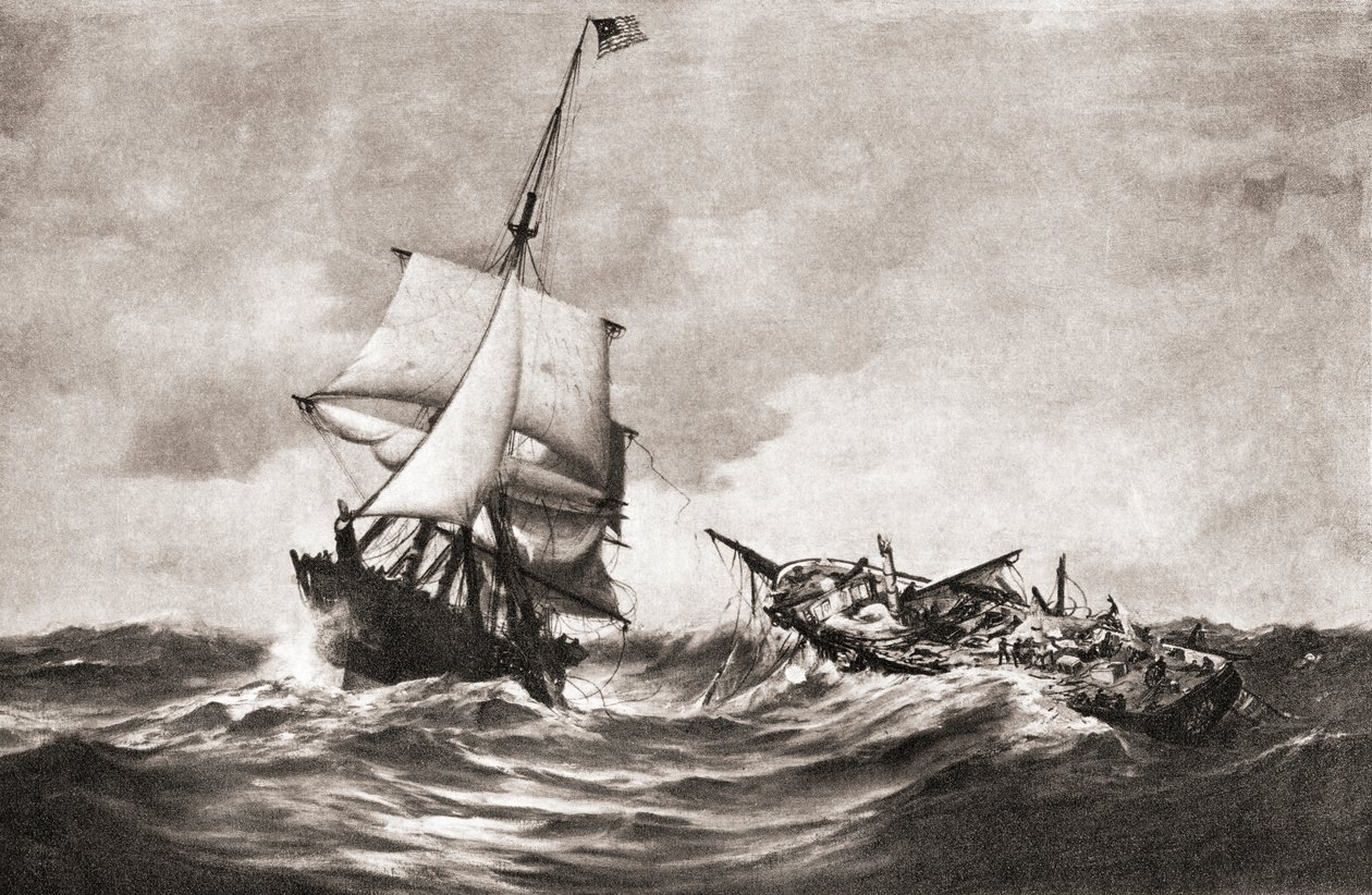 Die Eroberung der HMS Frolic durch die Sloop-of-War USS Wasp, eine Seeschlacht im Atlantik am 18. Oktober 1812 während des Krieges von 1812, aus 