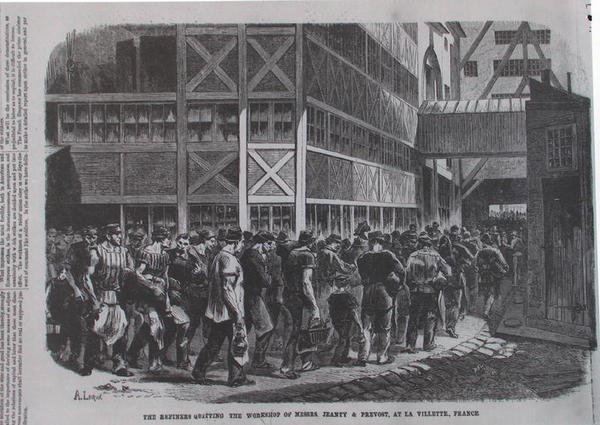 Die Veredler verlassen die Werkstatt von Messrs. Jeanty & Provost in La Villette, Frankreich, aus Scientific American, 1870 von American School