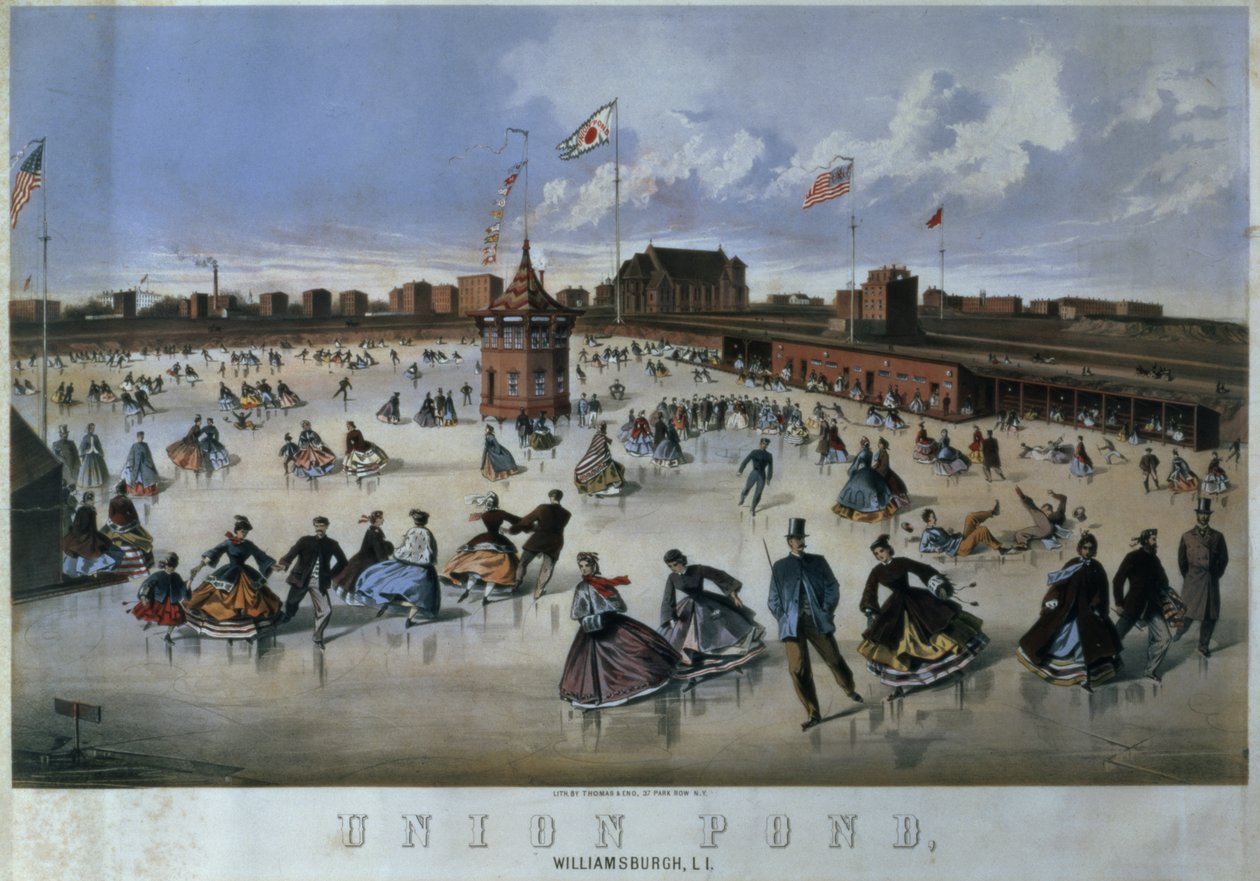Union Pond, Williamsburg, Brooklyn, graviert von Thomas & Eno, New York von American School