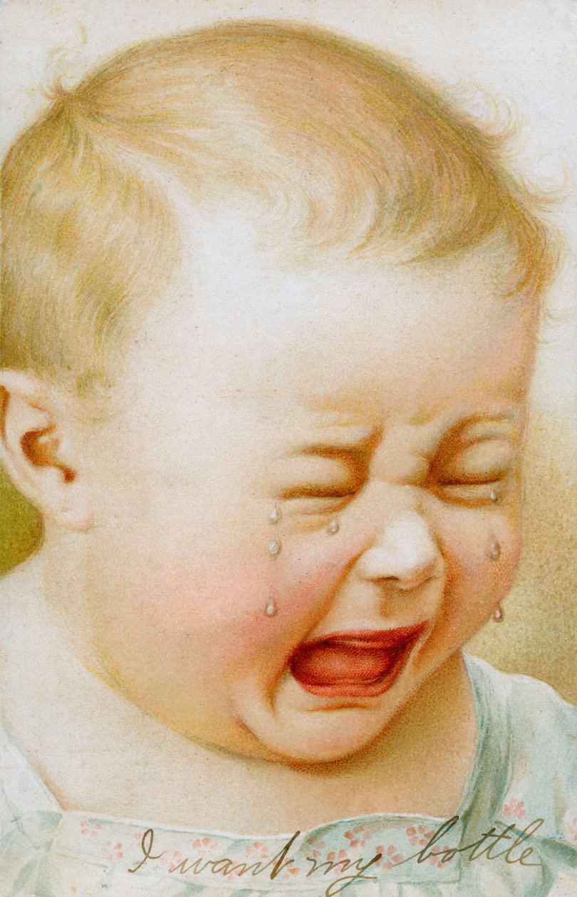 Vintage-Grafik eines weinenden Babys von American School
