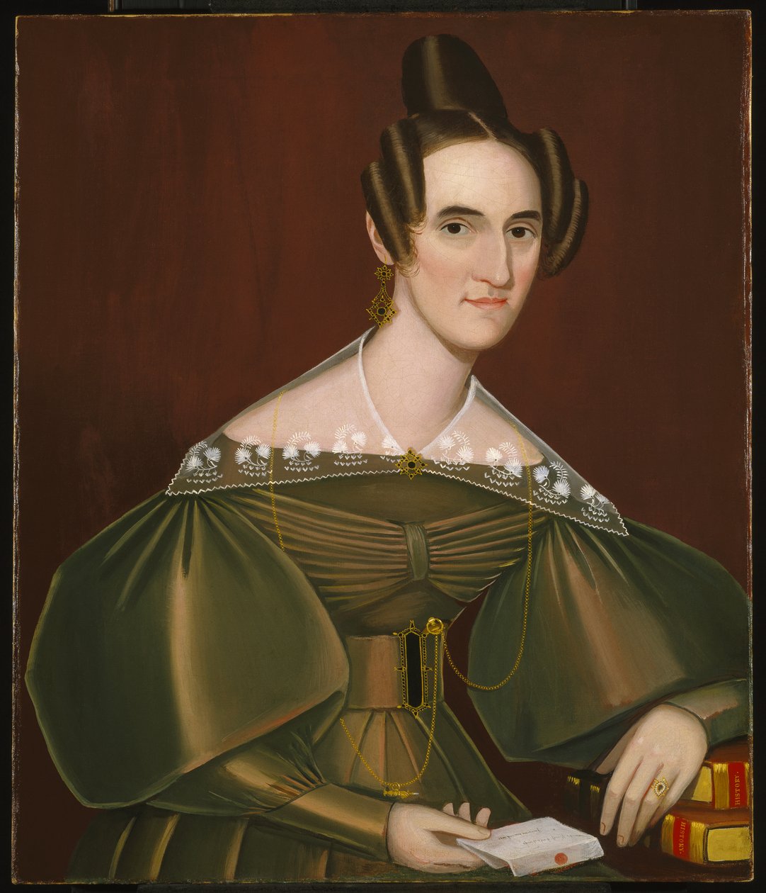 Jeannette Woolley, später Mrs. John Vincent Storm, ca. 1838 von Ammi Phillips