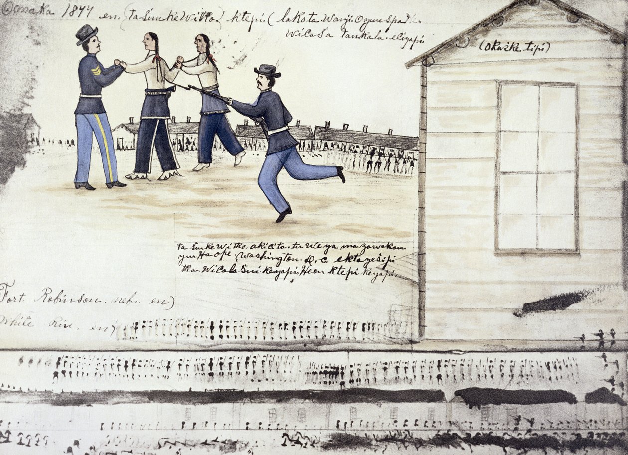 Der Tod von Crazy Horse (ca. 1842-77) im Jahr 1877, Fort Robinson, Nebraska von Amos Bad Heart Buffalo