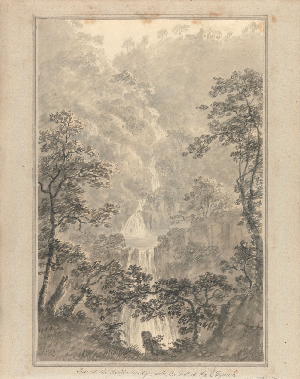 Ansichten in England, Schottland und Wales: Gasthaus an der Teufelsbrücke mit dem Fall des Mynach von Amos Green