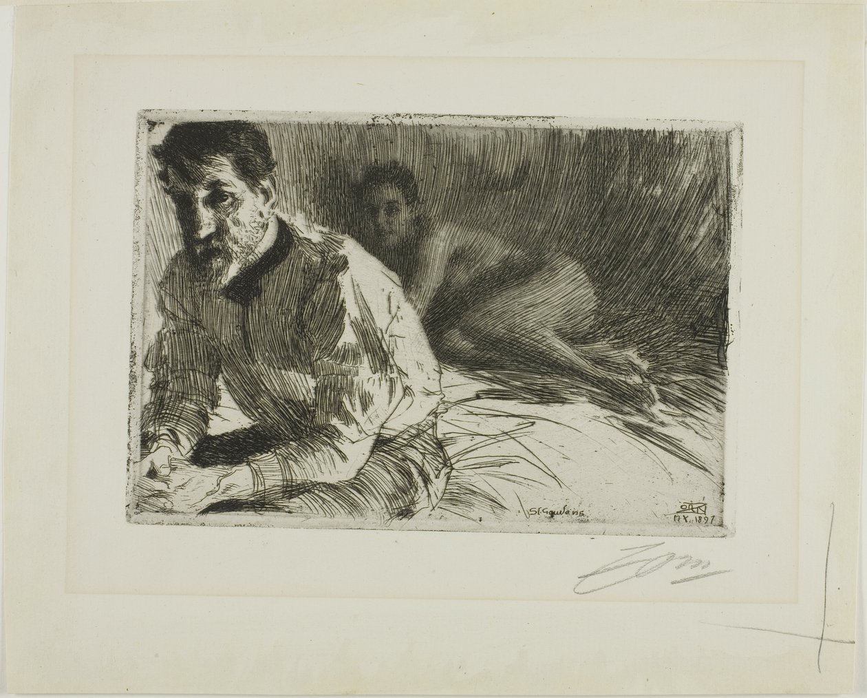 Augustus Saint-Gaudens II (Saint-Gaudens und sein Modell) von Anders Leonard Zorn