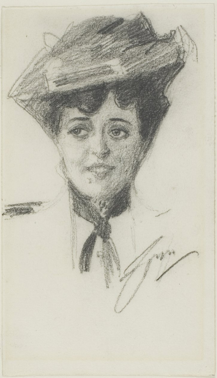 Kopf einer jungen Frau mit Hut von Anders Leonard Zorn