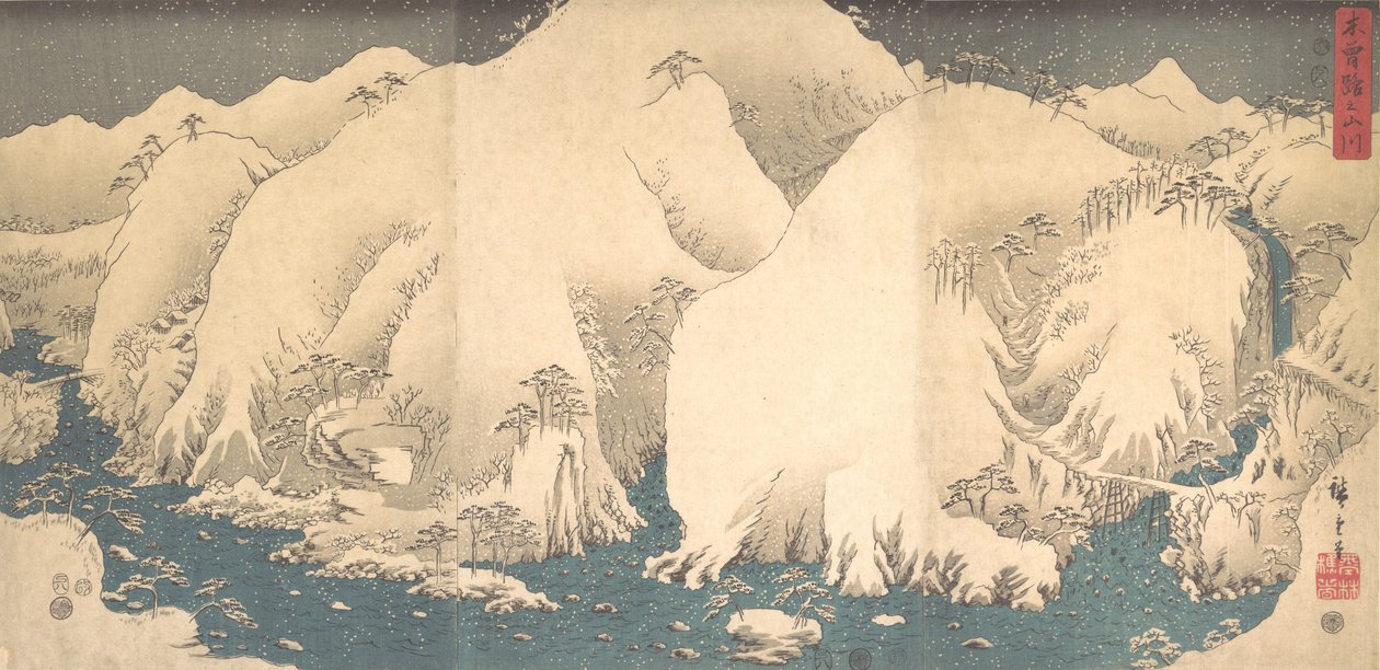 Die Kiso-Berge im Schnee, datiert 8. Monat des Schlangenjahres, 1857 von Ando Hiroshige