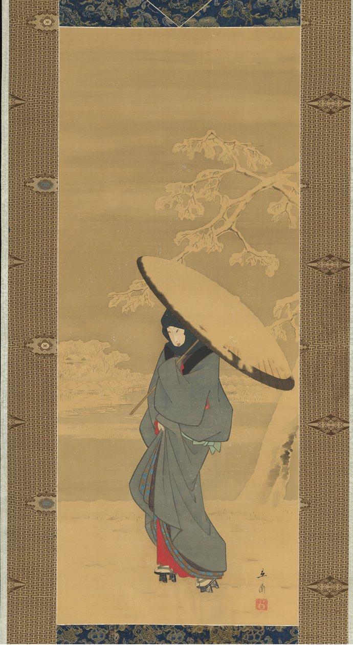 Frau, die im Schnee geht, 1840er-anfang 1850er von Ando Hiroshige