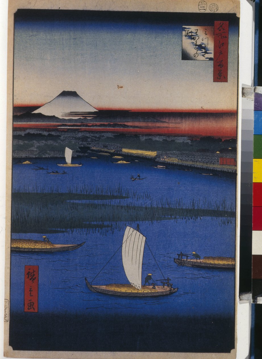 Hundert berühmte Ansichten von Edo: Mitsumata Wakarenofuchi (1856-1858) von Ando or Utagawa Hiroshige