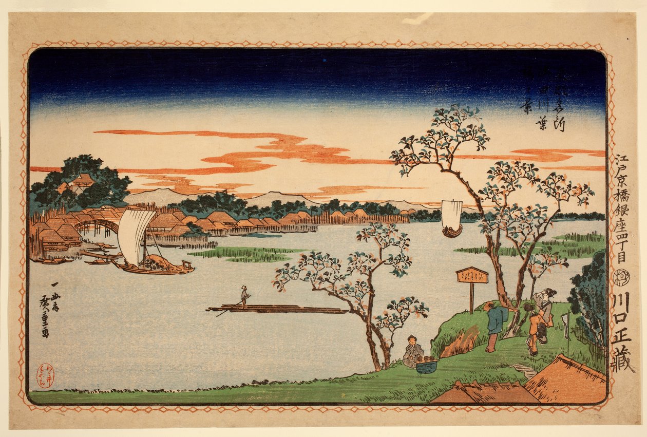Kirschbäume am Sumida-Fluss, aus der Serie Berühmte Orte in der östlichen Hauptstadt, ca. 1831 (Farbholzschnitt) von Ando or Utagawa Hiroshige