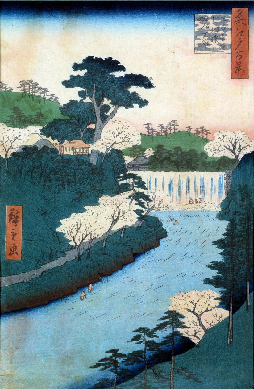 Hundert berühmte Ansichten von Edo: Damm des Otonashioji-Flusses von Ando or Utagawa Hiroshige