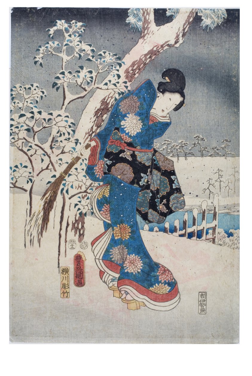 Dame in verschneiter Landschaft, Edo-Periode, ca. 1853 von Ando or Utagawa and Toyokuni Utagawa III (Kunisada) (1786-1864) Hiroshige