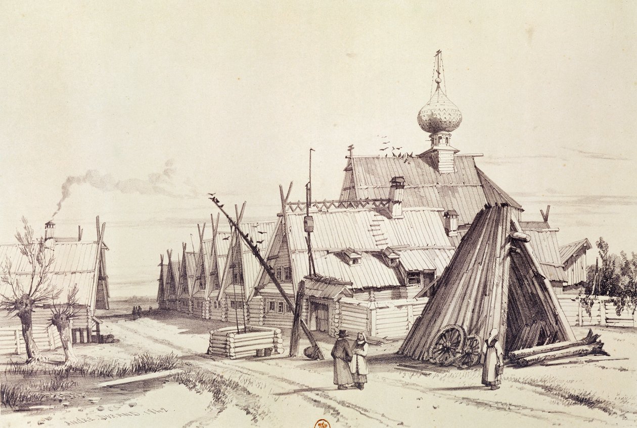 Dorf auf dem Weg nach Moskau, Illustration aus 