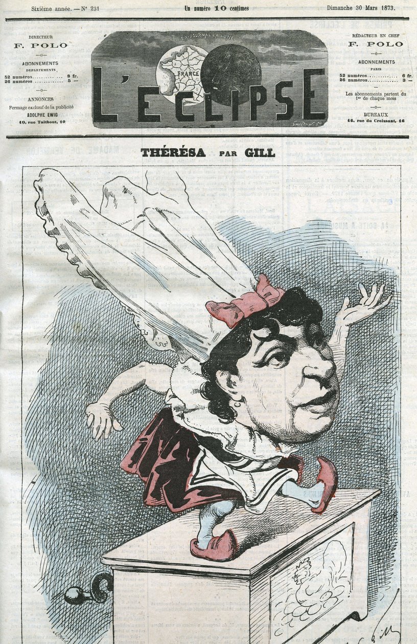 Karikatur von Emma Valendon alias Theresa (1837-1913), französische Volkssängerin von Andre Gill