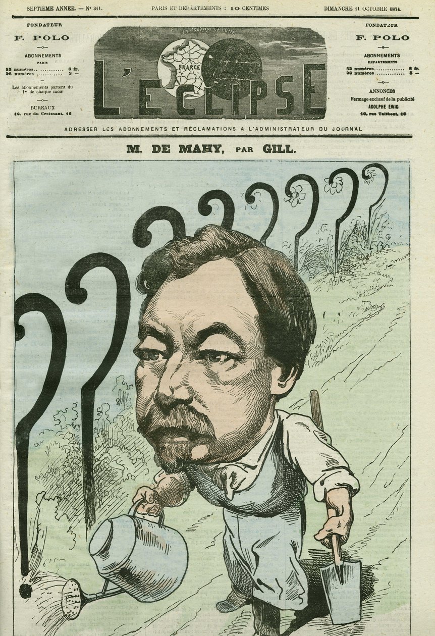 Karikatur von Francois Cesaire de Mahy (1830-1906), französischer Arzt, Journalist und Politiker. Titelblatt in "L