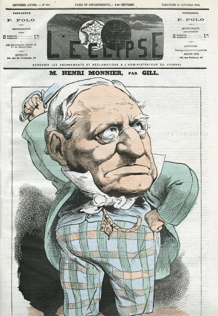 Karikatur von Henri Monnier (1799-1877), französischer Dramatiker, Karikaturist, Schauspieler. Titelblatt in „L