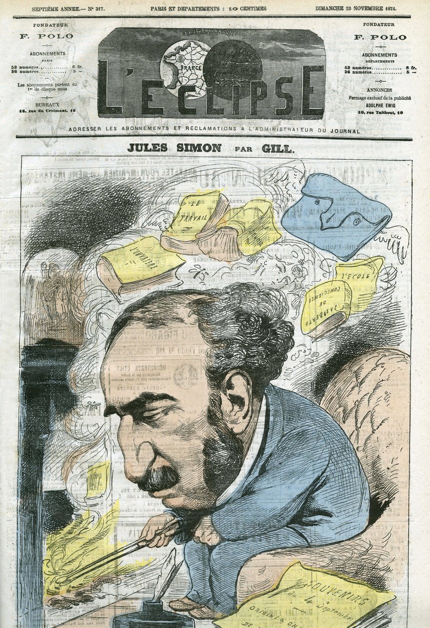 Karikatur von Jules Simon (1814-1896), Politiker, Philosophiehistoriker, Philosoph, französischer Essayist. Titelblatt in „L