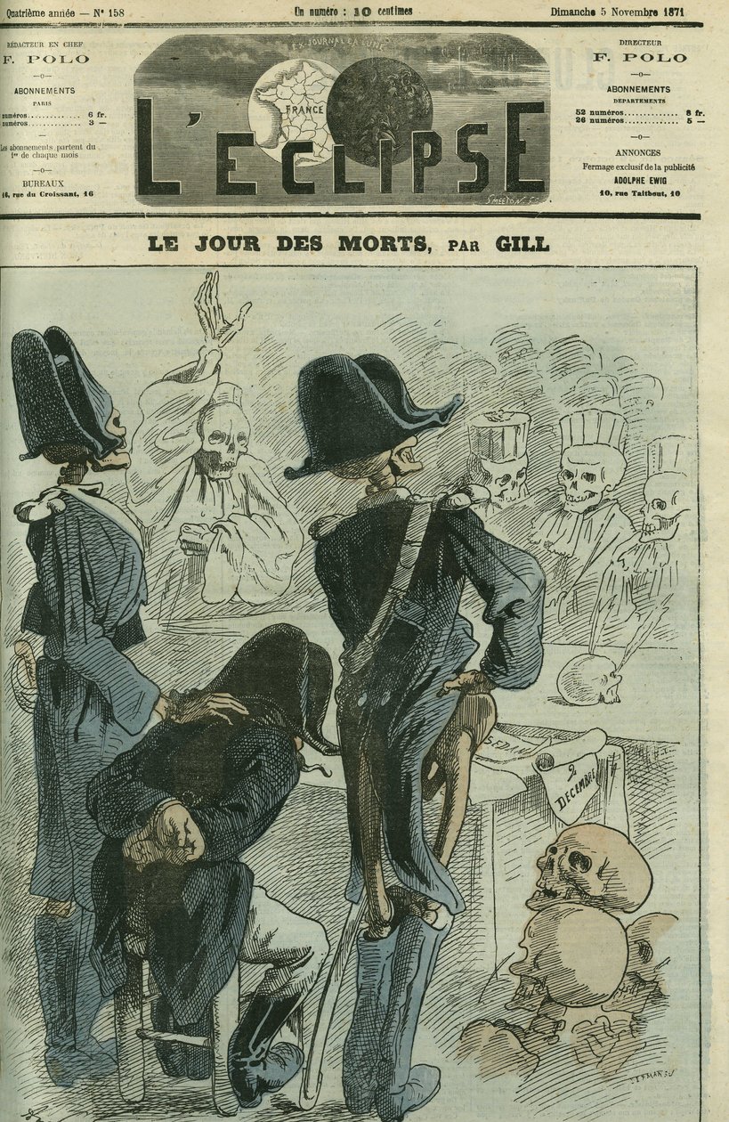 Am Tag der Toten, Napoleon III (1808-1873) wurde vor einer Skelettversammlung für die Niederlage von Sedan gerichtet. Cover in „L