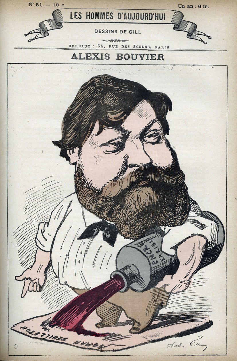 Porträt von Alexis Bouvier (1836-1892), französischer Volksschriftsteller und Dramatiker. Karikatur von Gill, Paris von Andre Gill