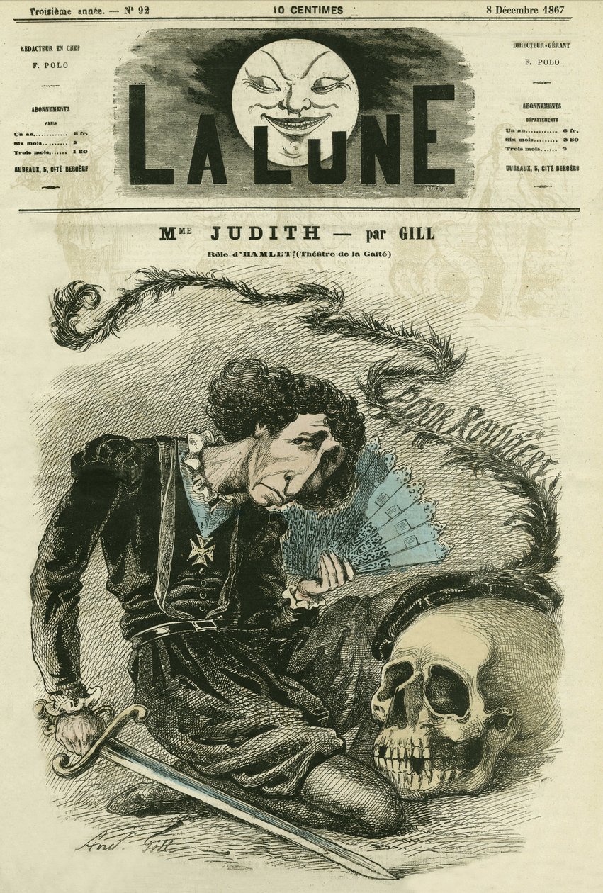 Porträt von Madame Judith (1827-?), französische Schauspielerin. Karikatur von Gill, in „La Lune“, 8. Dezember von Andre Gill