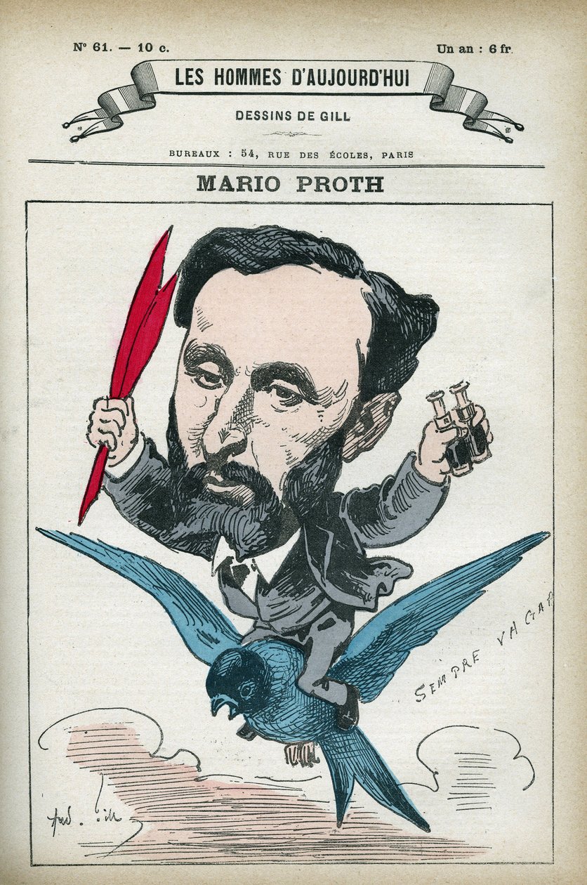 Porträt von Mario Proth (1832-1891), französischer Schriftsteller, Literaturkritiker und Publizist. Karikatur von Gill, Paris von Andre Gill