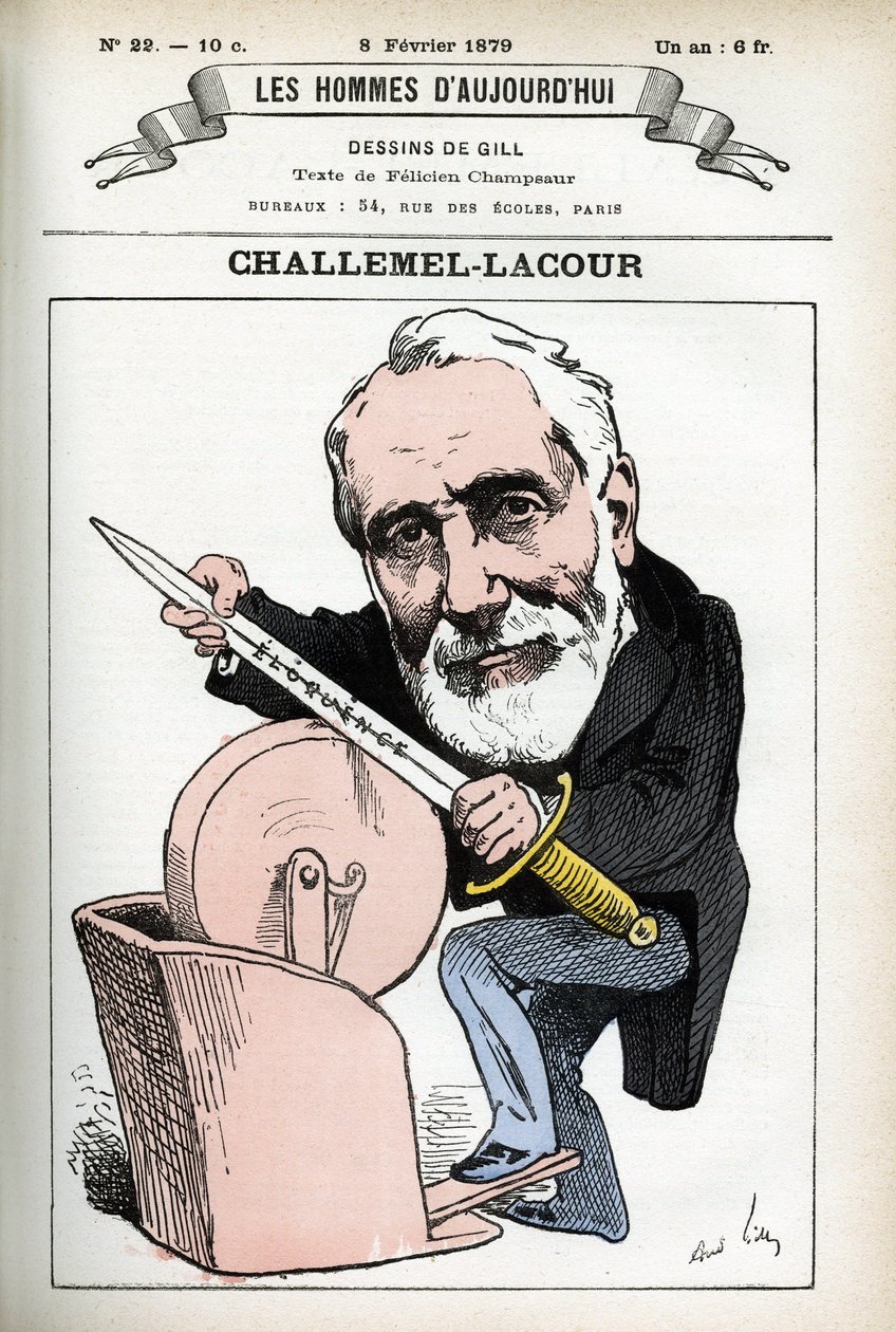 Porträt von Paul-Armand Challemel-Lacour (1827-1896), Politiker, Diplomat und Historiker der französischen Philosophie. Karikatur von Gill, in „Les Homme d