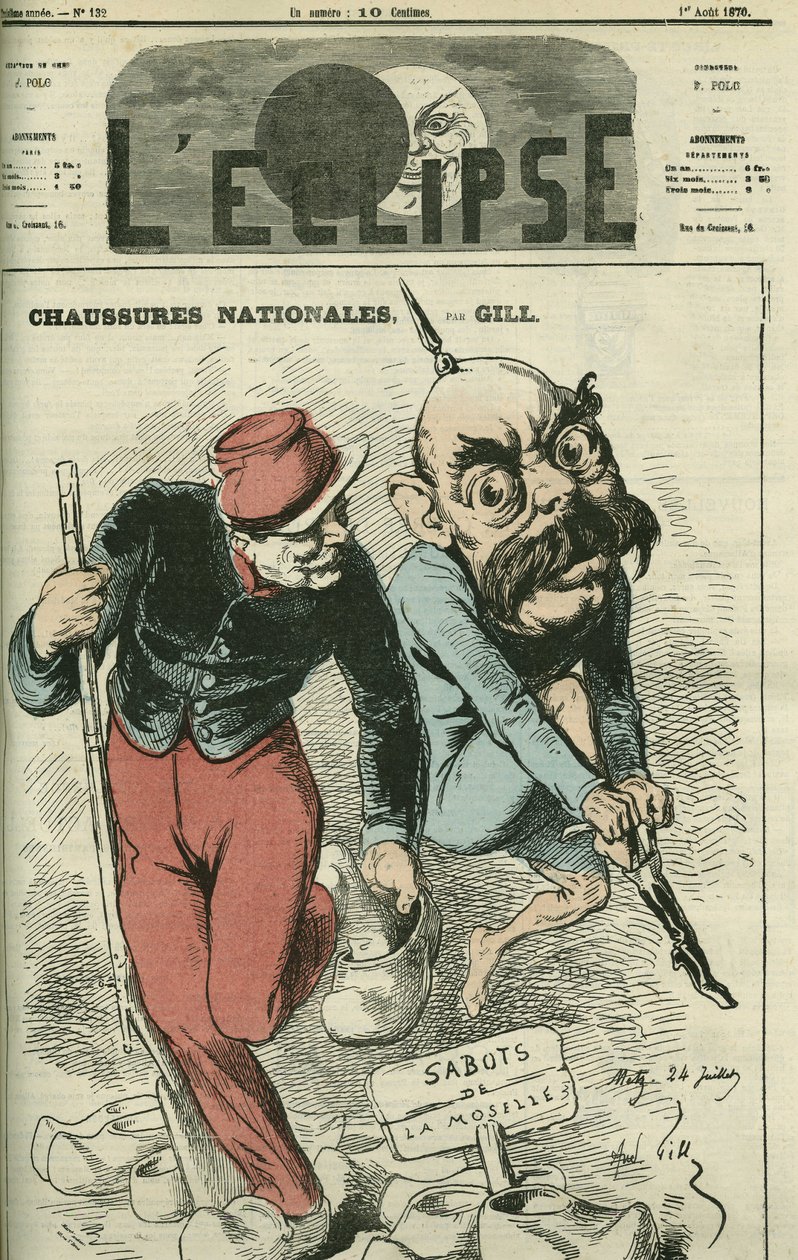 Schuhe Nationales, Otto von Bismarck (1815-1898) tauscht seine Stiefel gegen die Holzschuhe der Mosel. Cover in „L