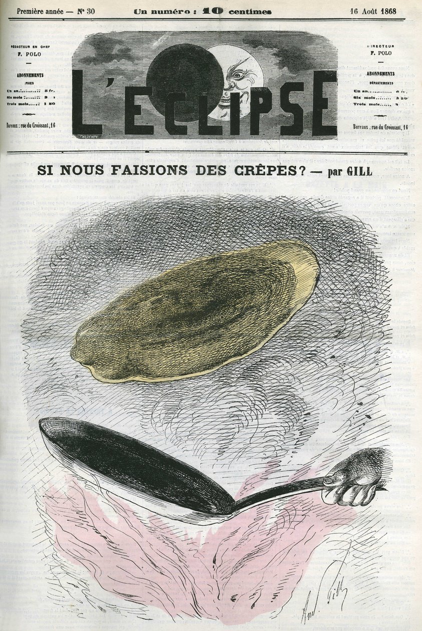 Warum machen wir keine Crêpes? Illustration von Gill als Reaktion auf Zensur. Titelblatt in „L