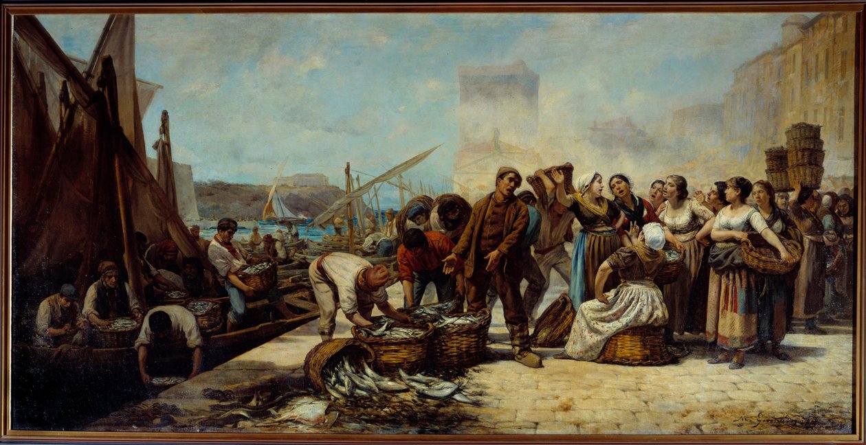 Die Ankunft der Fischer am Quai Saint Jean in Marseille von Andre Marius Guindon