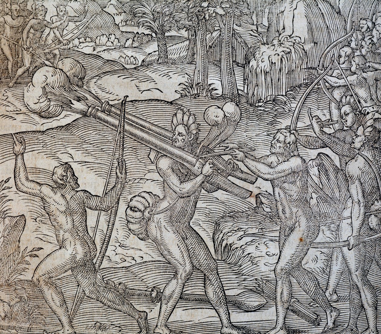 Schlacht zwischen Eingeborenen in Kanada, Stich aus Cosmographie Universelle, von Andre Thevet, Paris 1575 von Andre Thevet