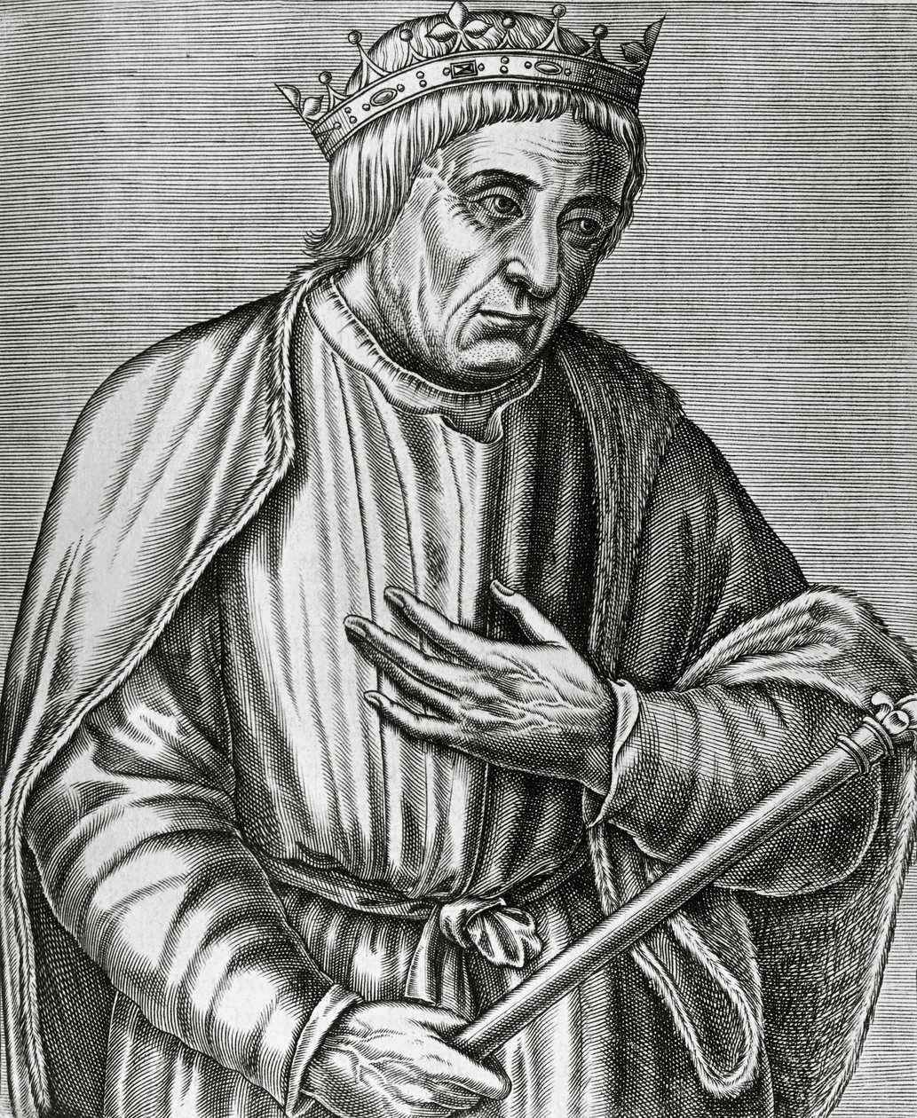Porträt von Kasimir III., König von Polen, genannt der Große (1310-1370), Gravur aus Les Vrais pourtraits et Vies des Hommes illustres von Andre Thevet