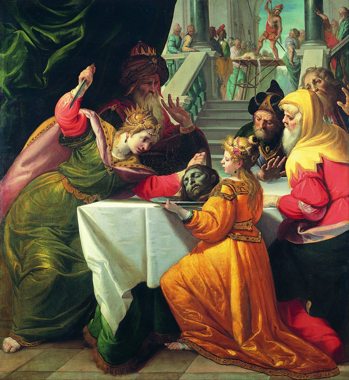 Herodias mit dem Haupt des Täufers, präsentiert von Salome von Giovanni Andrea Ansaldo
