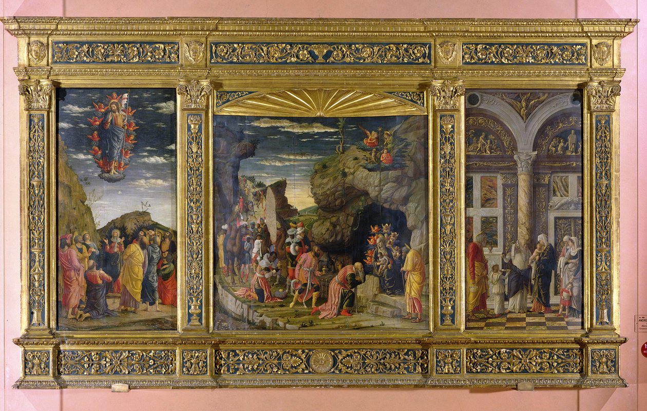 Altarbild mit der Himmelfahrt, der Anbetung der Heiligen Drei Könige und der Beschneidung von Andrea Mantegna