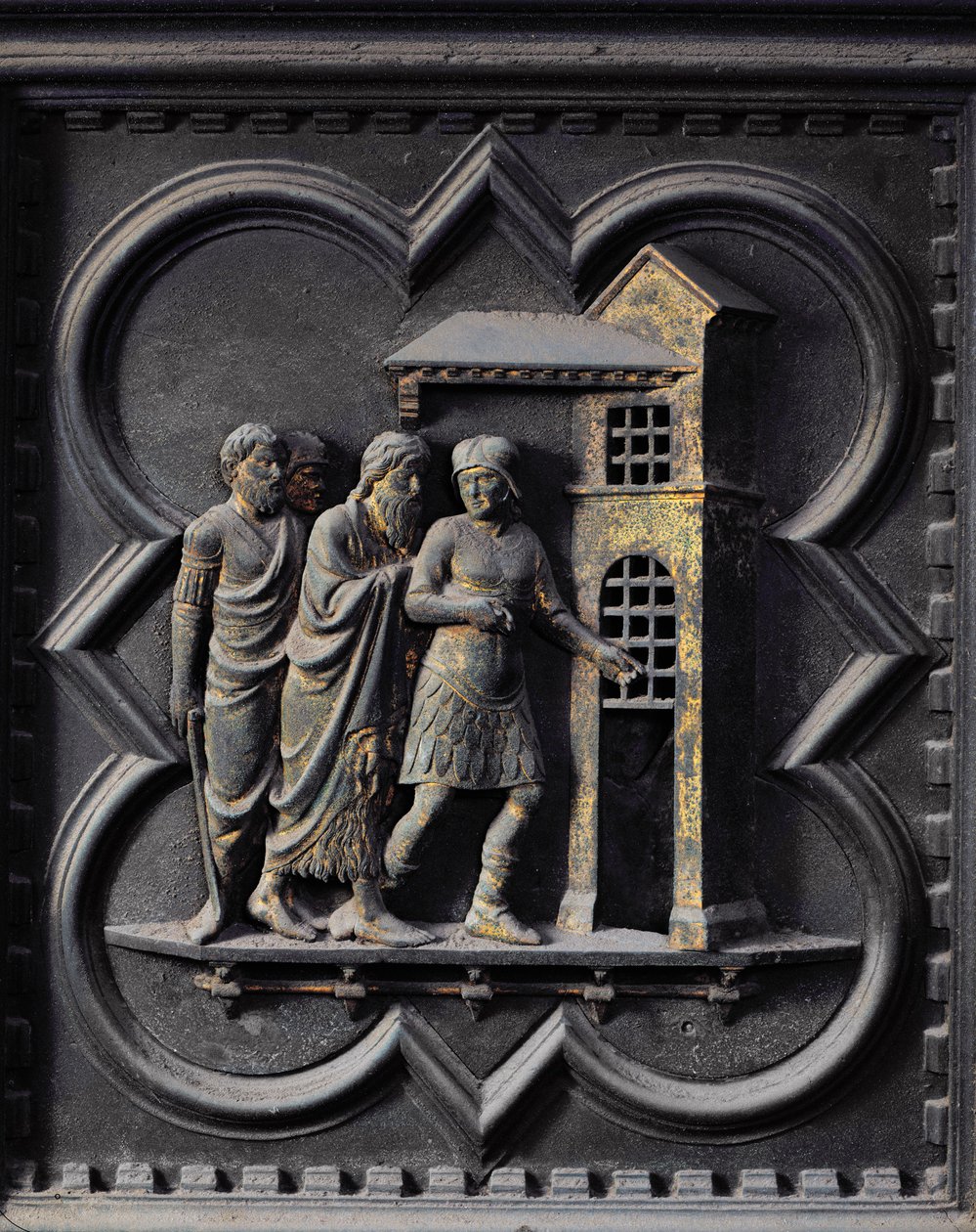 Die Inhaftierung von Johannes dem Täufer, zwölfte Tafel der Südlichen Türen des Baptisteriums von San Giovanni, 1336 von Andrea Pisano